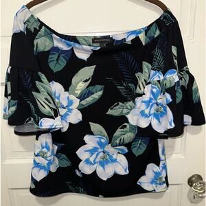 Banana Republic Top Size‎ Small Floral Boat Neck Off Shoulder Butterfly Sleeve